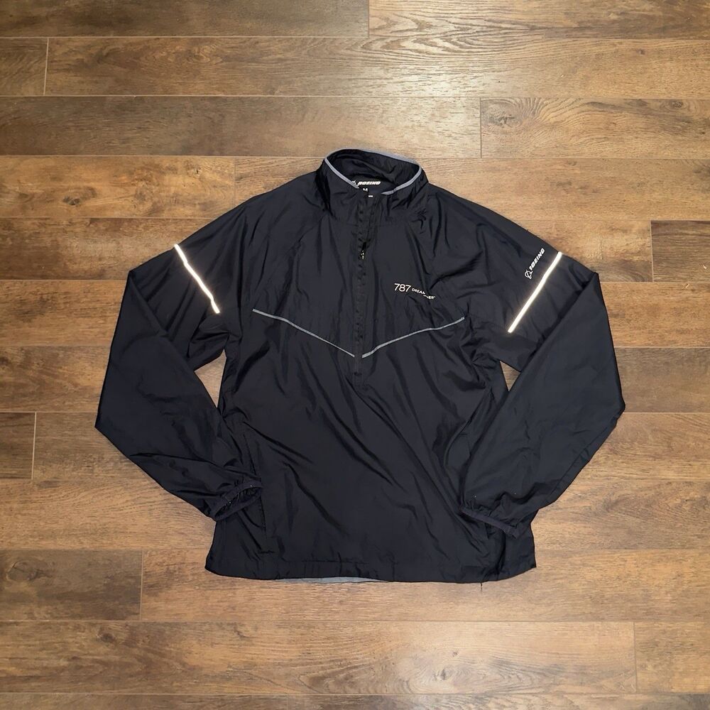 Boeing 787 Dream Liner Rain Jacket Men's M Black Windbreaker Half Zipper